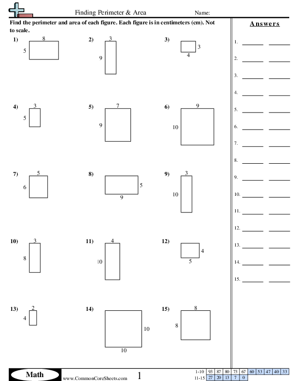 4.md.3 Worksheets - Quadrilaterals (Area and Perimeter) worksheet